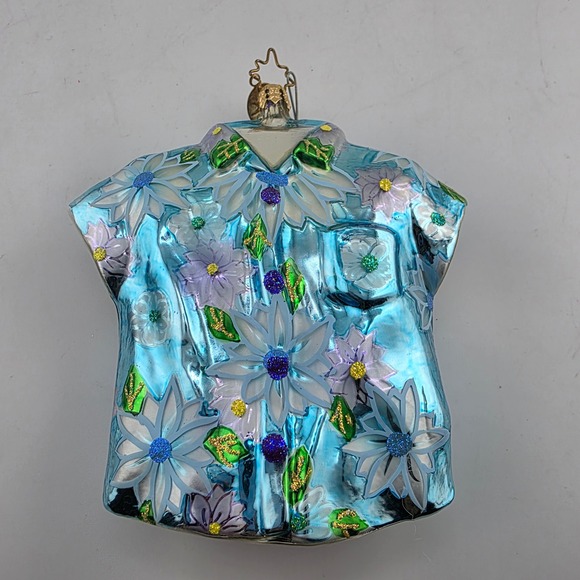 Christopher Radko Aloha hawaiin Floral Shirt Blown Glass Christmas Ornament - Picture 1 of 7